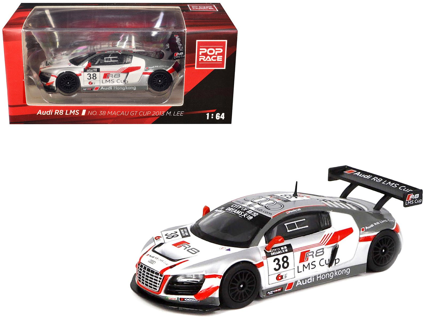 Audi R8 LMS #38 Marchy Lee "Macau GT Cup" (2013) 1/64 Diecast Model Car by Pop Race free shipping USA