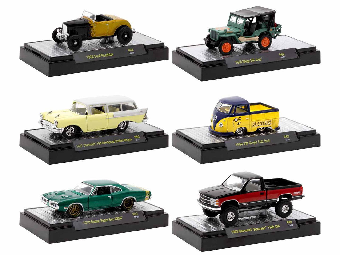 "Auto Meets" Set of 6 Cars IN DISPLAY CASES Release 82 Limited Edition 1/64 Diecast Model Cars by M2 Machines free shipping USA