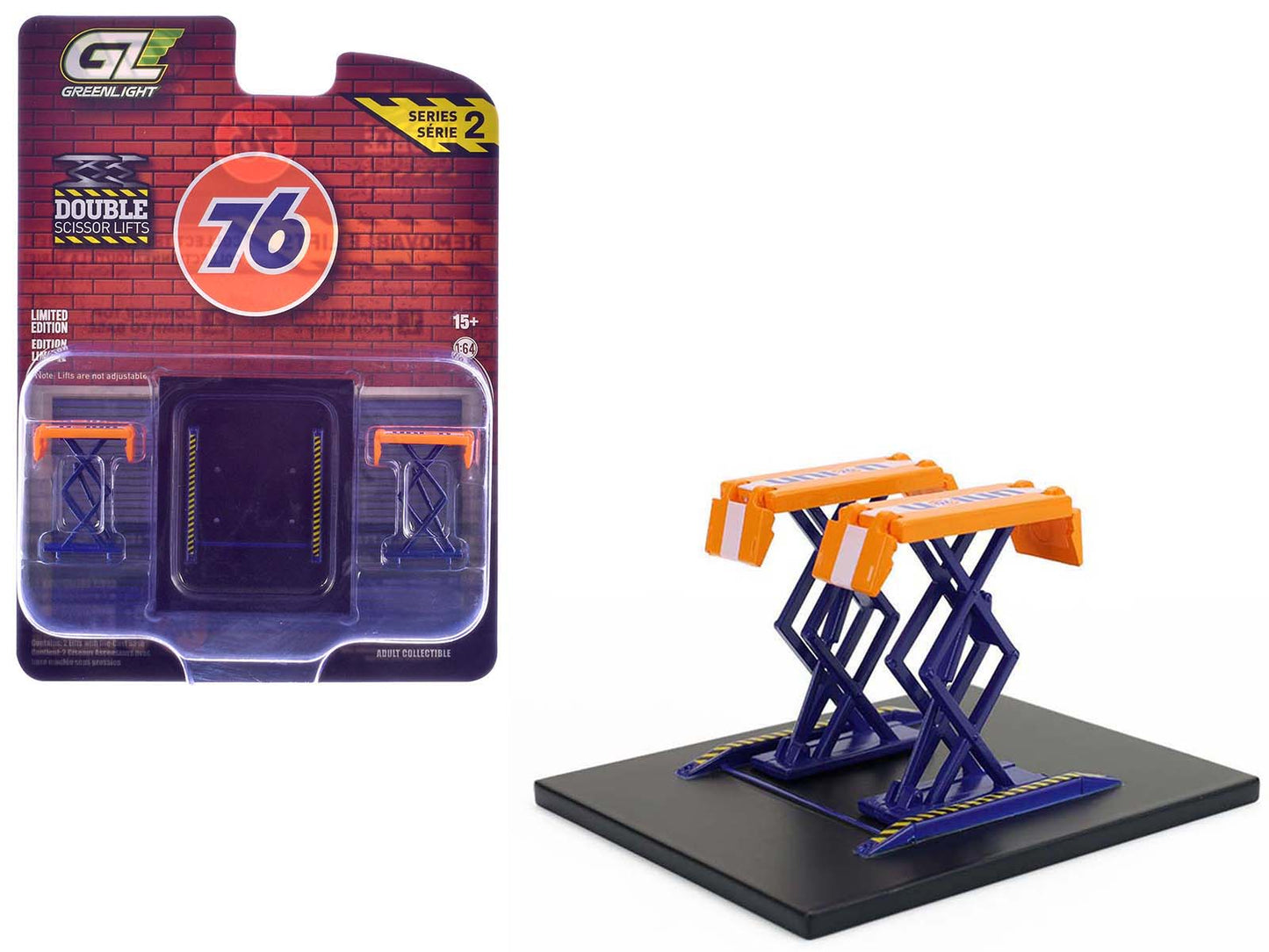 Automotive Double Scissor Lift "Union 76" Orange and Blue "Double Scissor Lifts" Series 2 1/64 Diecast Model by Greenlight free shipping USA