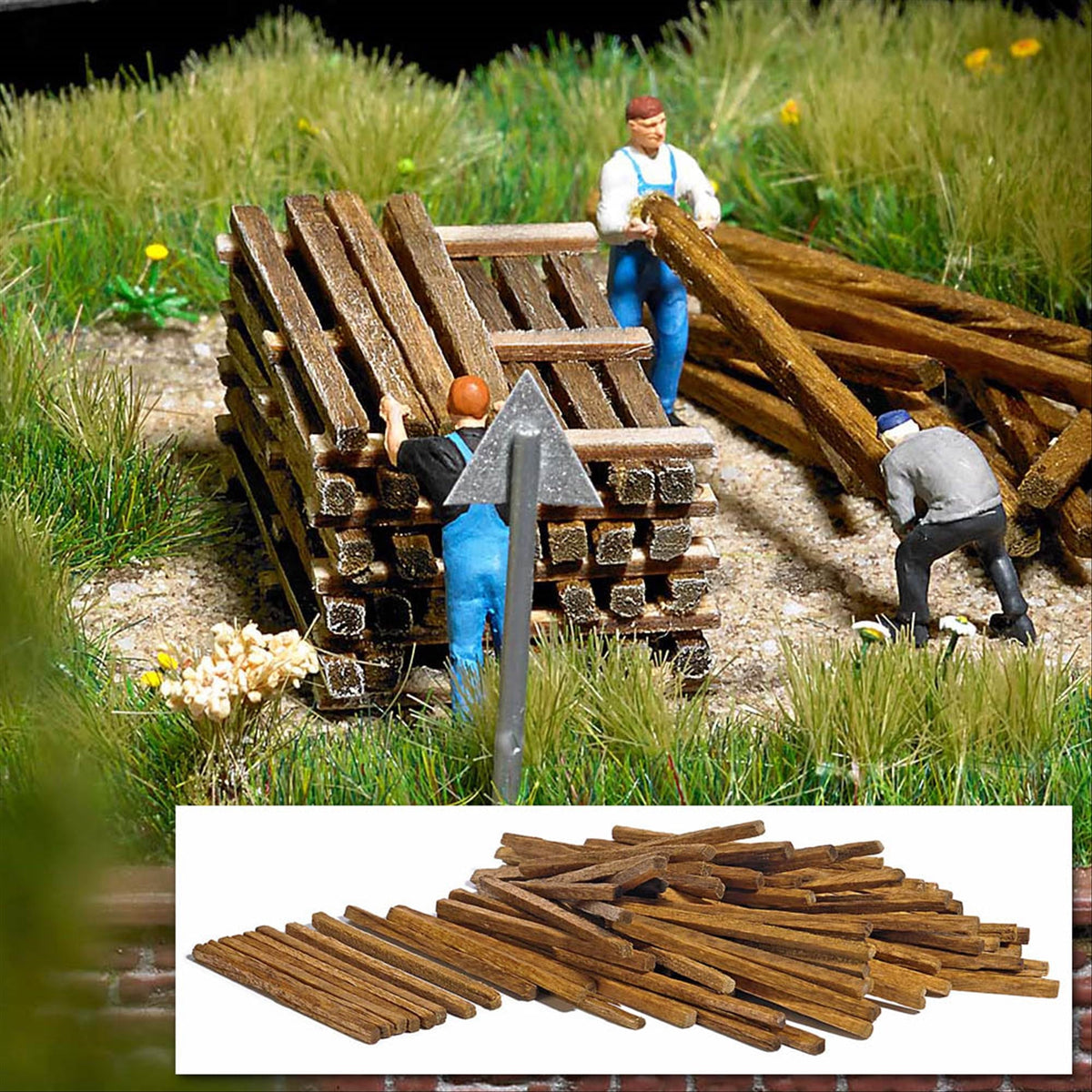 Busch 1129 HO/N/TT/O Scale Real Wood Building Timbers, 100pk