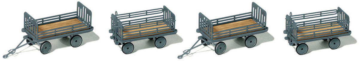 Preiser 17129 HO Scale Baggage Trailers 4-Pack Kit DB Era III