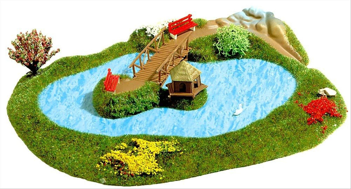 Busch 3110 HO Scale Park Lake with Footbridge Scene