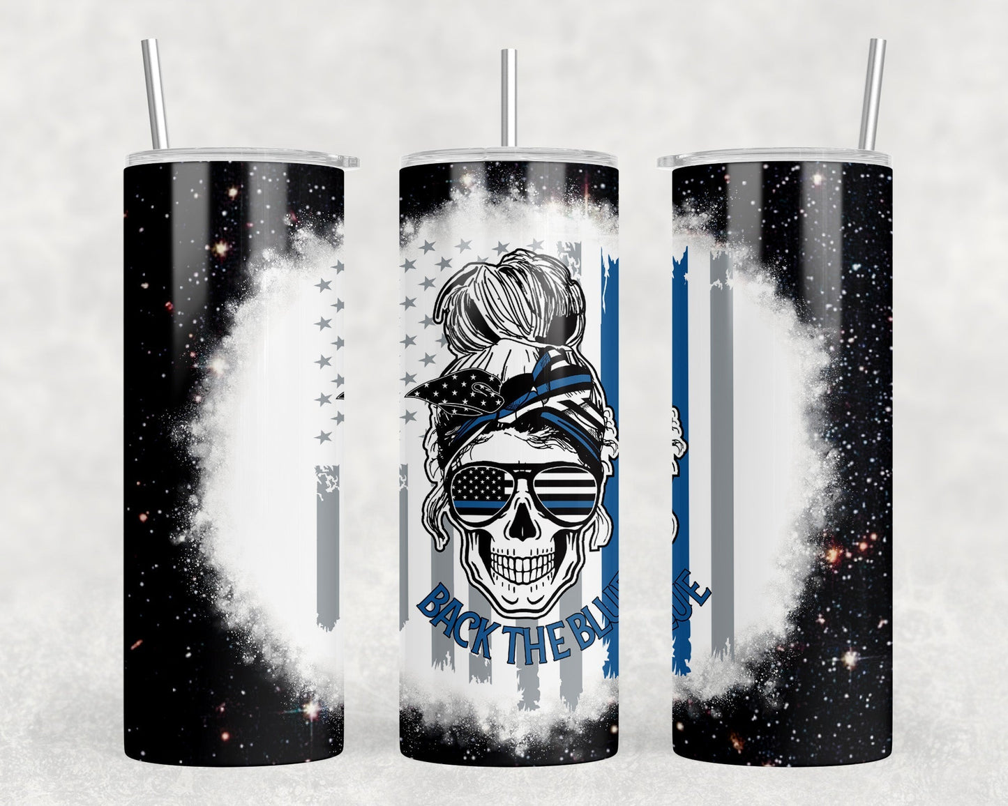 Back The Blue - 20 oz Steel Skinny Tumbler - Optional Blue Tooth Speaker - Speaker Color will Vary by Rowdy Ridge Co