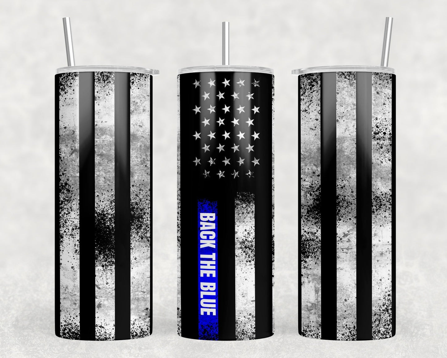 Back The Blue - 20 oz Steel Skinny Tumbler - Optional Blue Tooth Speaker - Speaker Color will Vary by Rowdy Ridge Co