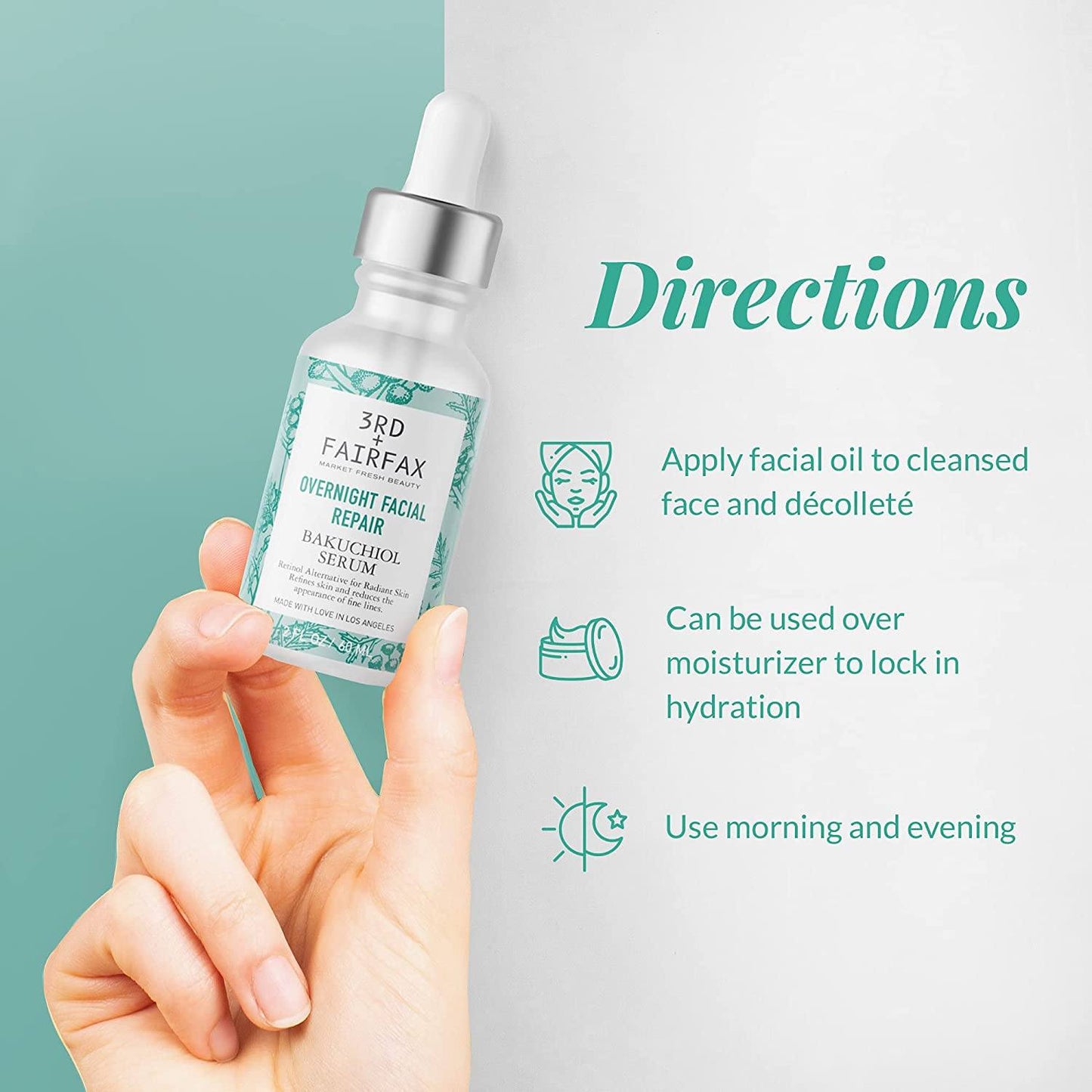 Bakuchiol Overnight Facial Repair Serum by 3rd + Fairfax Beauty, 2oz by Los Angeles Brands