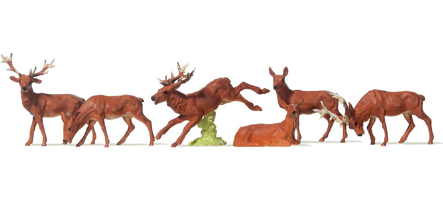 Preiser 10179 HO Scale Stags & Does Figure Set pkg(6)