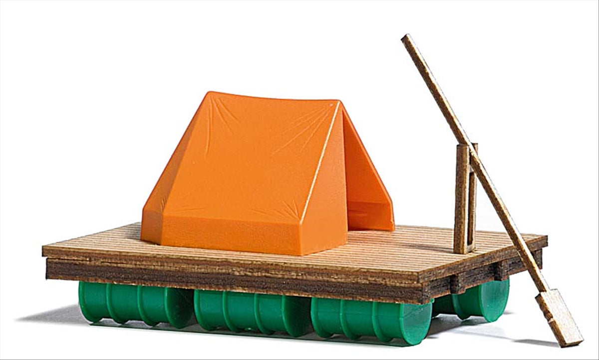 Busch 1564 HO Scale Wood Raft with Paddle & Tent Kit