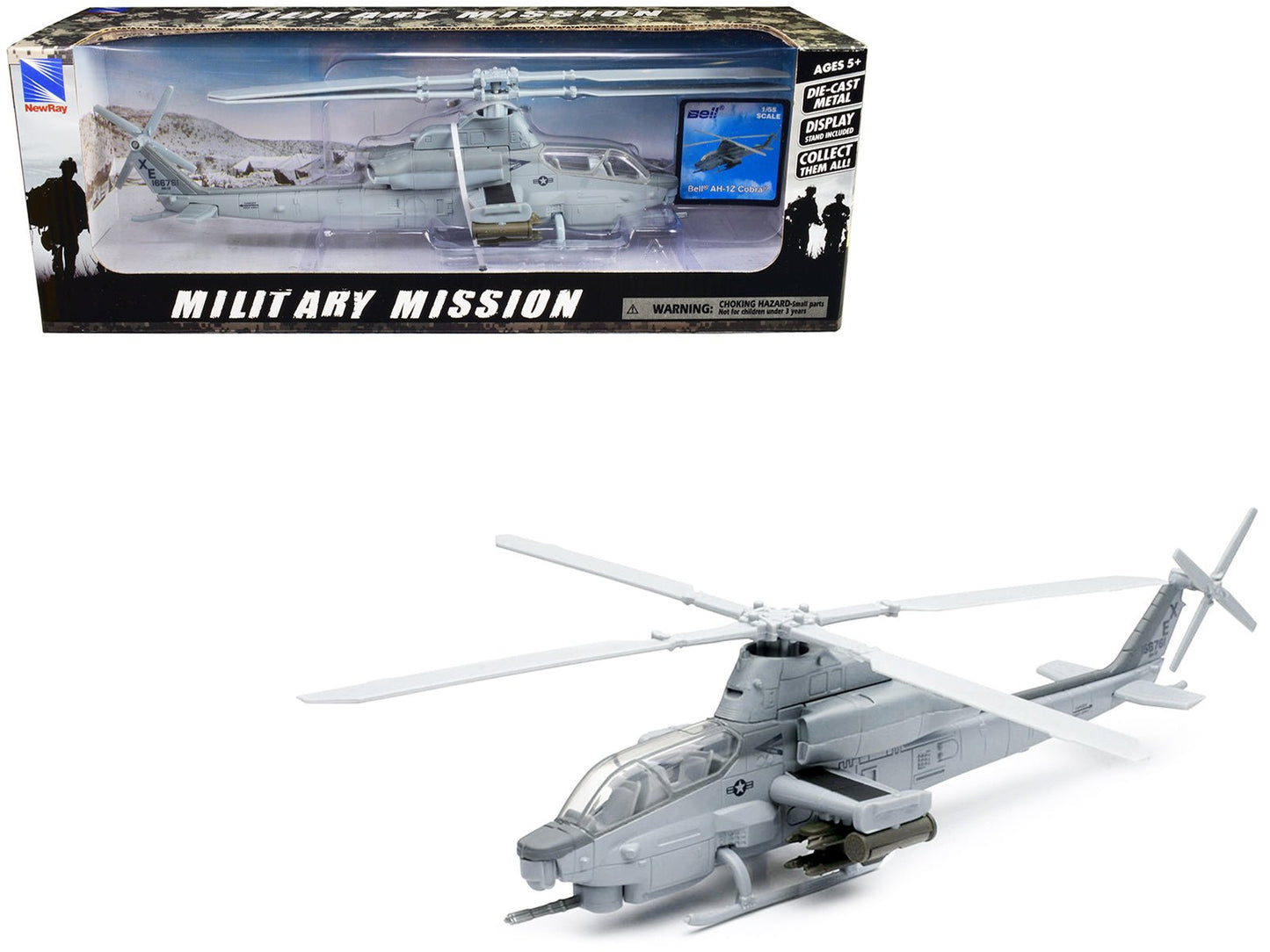 Bell AH-1Z Cobra Helicopter Gray "US Air Force" "Military Mission" Series 1/55 Diecast Model by New Ray free shipping USA