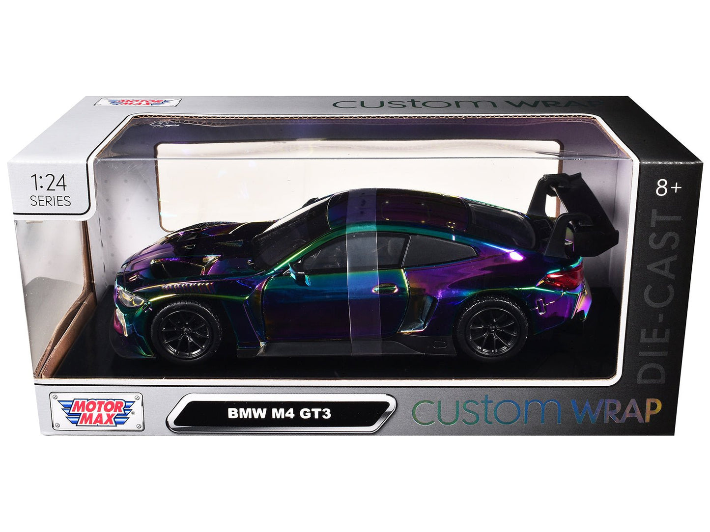 BMW M4 GT3 Chameleon Chrome "Custom Wrap" Series 1/24 Diecast Model Car by Motormax free shipping USA