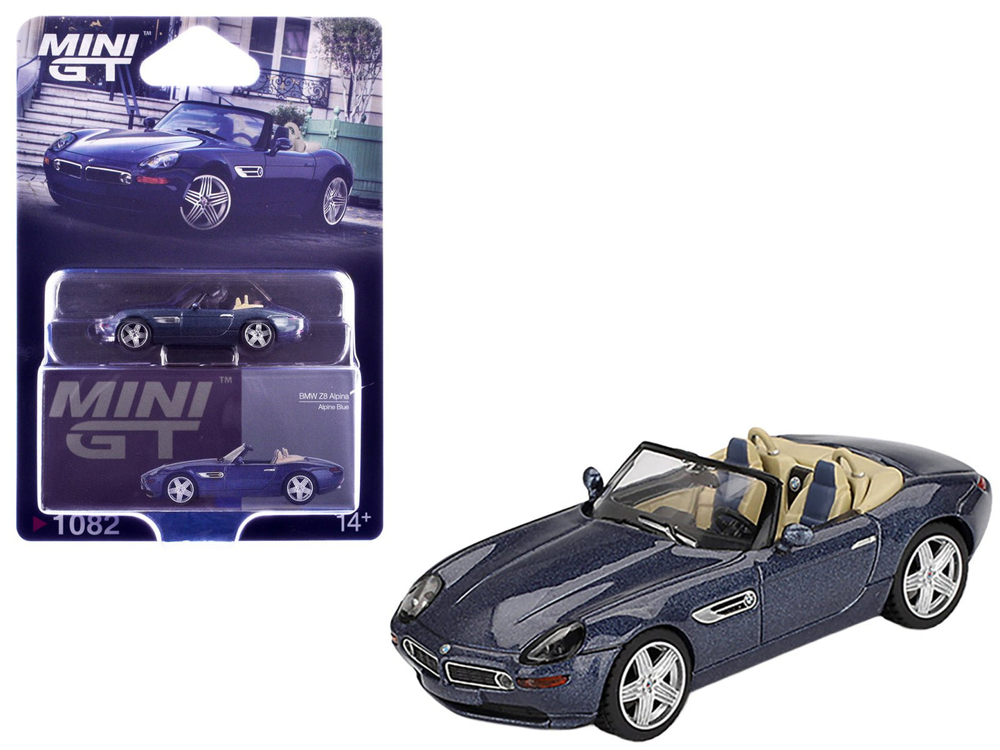 BMW Z8 Alpina Roadster Alpine Blue Metallic Limited Edition 1/64 Diecast Model Car by Mini GT free shipping USA