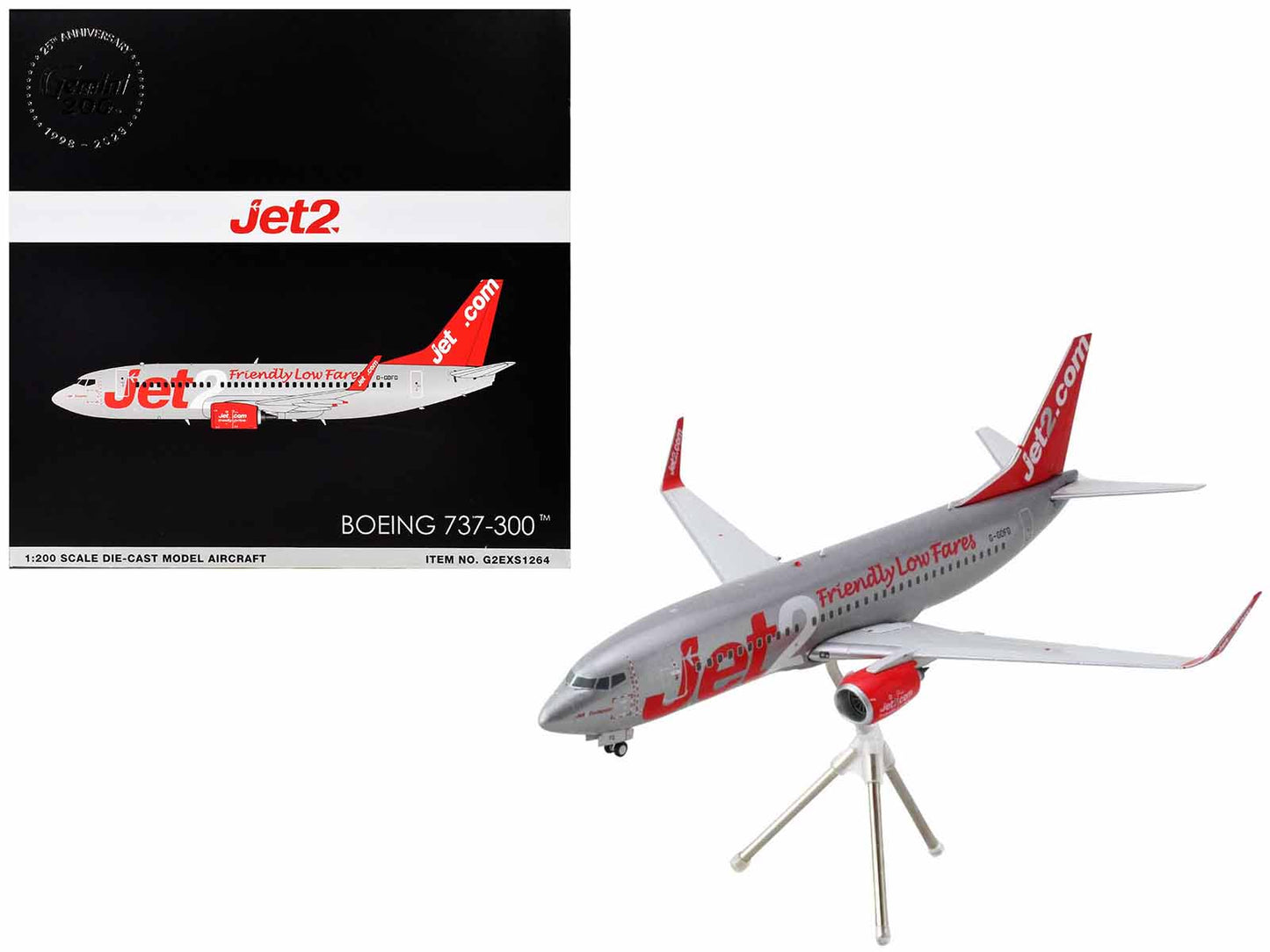 Boeing 737-300 Commercial Aircraft "Jet2" (G-GDFG) Gray Metallic with Red Tail "Gemini 200" Series 1/200 Diecast Model Airplane by GeminiJets free shipping USA