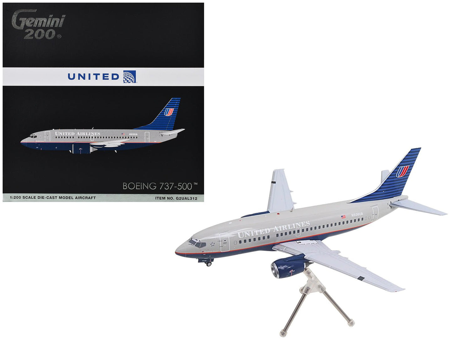 Boeing 737-500 Commercial Aircraft "United Airlines - Classic 737 Series" (N936UA) Gray with Blue Tail "Gemini 200" Series 1/200 Diecast Model Airplane by GeminiJets free shipping USA