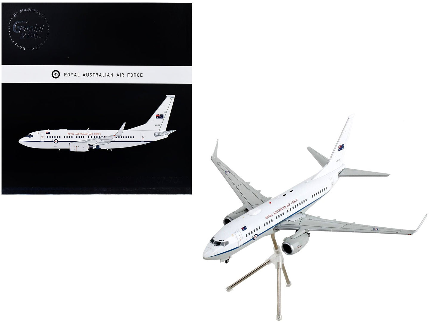 Boeing 737-700 Transport Aircraft "Royal Australian Air Force - A36-001" White and Gray "Gemini 200" Series 1/200 Diecast Model Airplane by GeminiJets free shipping USA