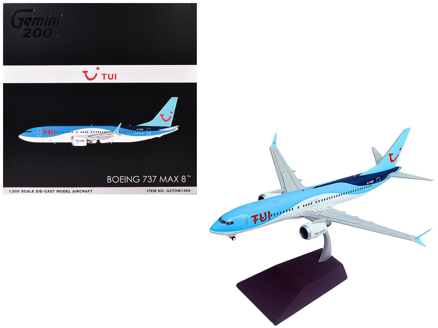 Boeing 737 MAX 8 Commercial Aircraft "TUI Airways" (G-TUMY) Blue and White "Gemini 200" Series 1/200 Diecast Model Airplane by GeminiJets free shipping USA