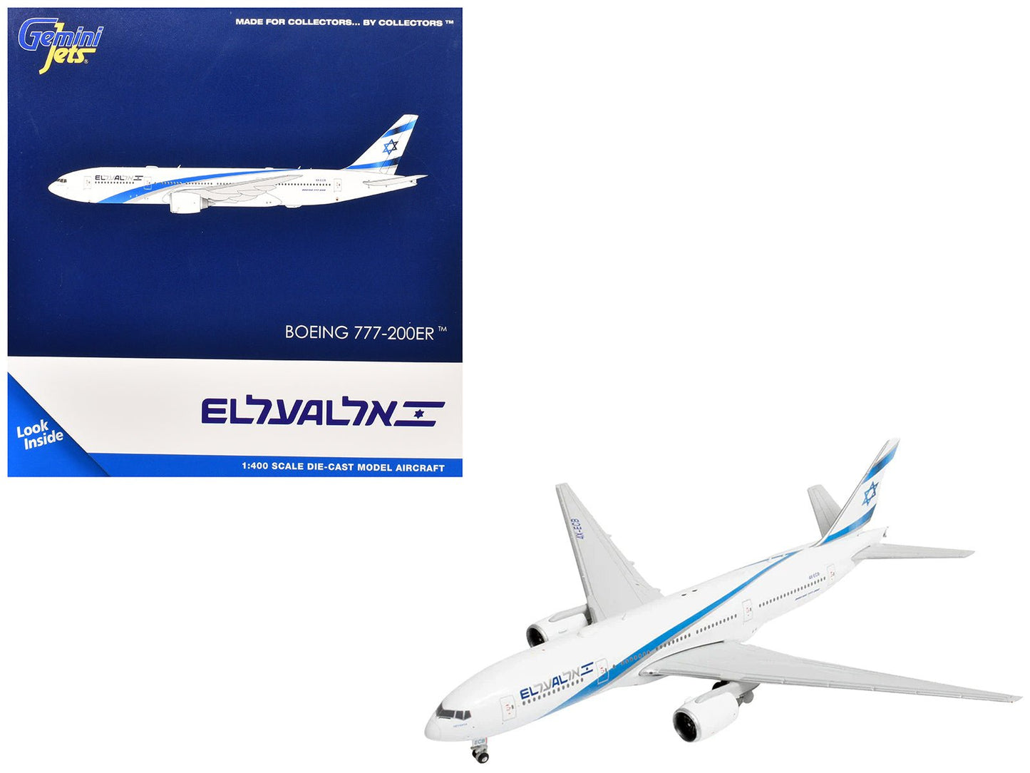 Boeing 777-200ER Commercial Aircraft "EL AL Israel Airlines" (4X-ECB) White with Blue Stripes 1/400 Diecast Model Airplane by GeminiJets free shipping USA