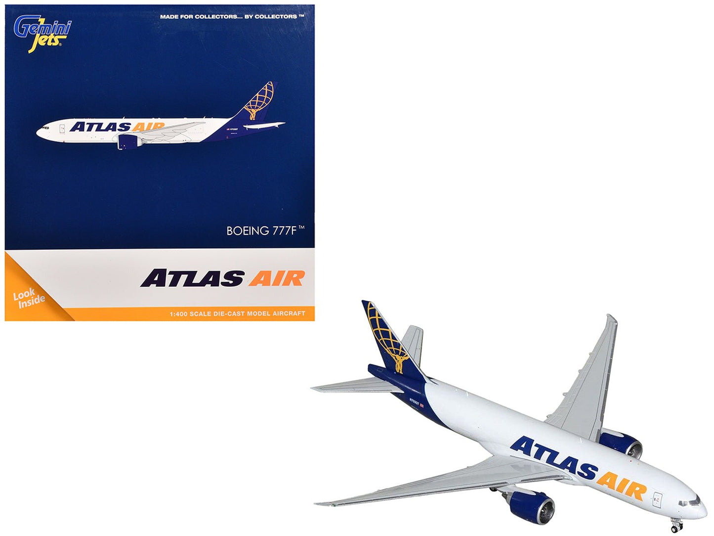 Boeing 777-200LR Commercial Aircraft "Atlas Air" (N703GT) White with Blue Tail 1/400 Diecast Model Airplane by GeminiJets free shipping USA