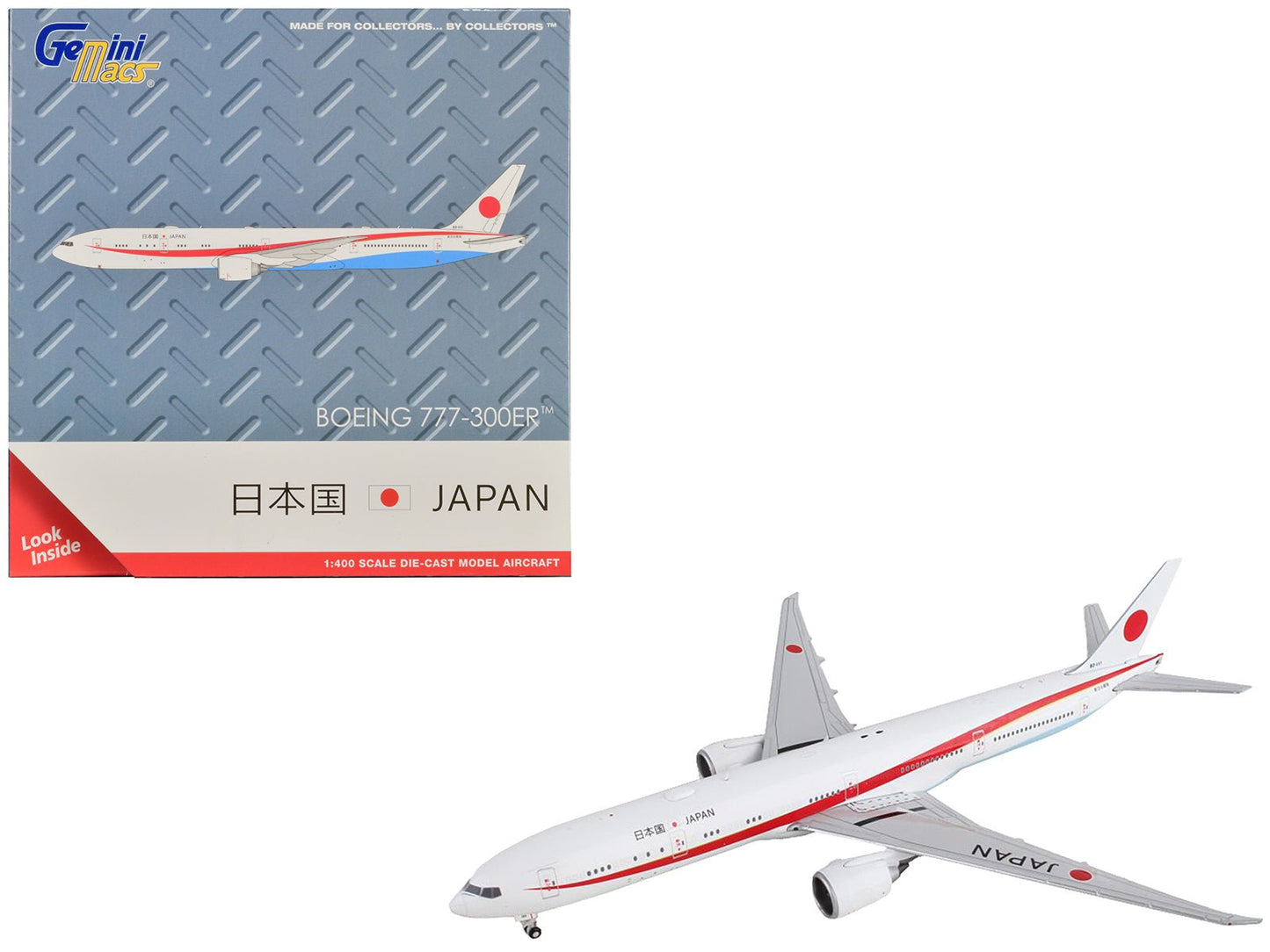 Boeing 777-300ER Commercial Aircraft "Japan Air Self-Defense Force" White with Red Stripes "Gemini Macs" Series 1/400 Diecast Model Airplane by GeminiJets free shipping USA