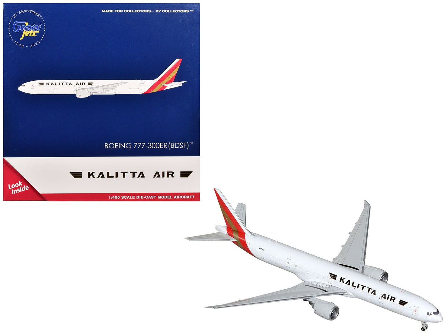 Boeing 777-300ER Commercial Aircraft "Kalitta Air" (N779CK) White with Red Tail 1/400 Diecast Model Airplane by GeminiJets free shipping USA