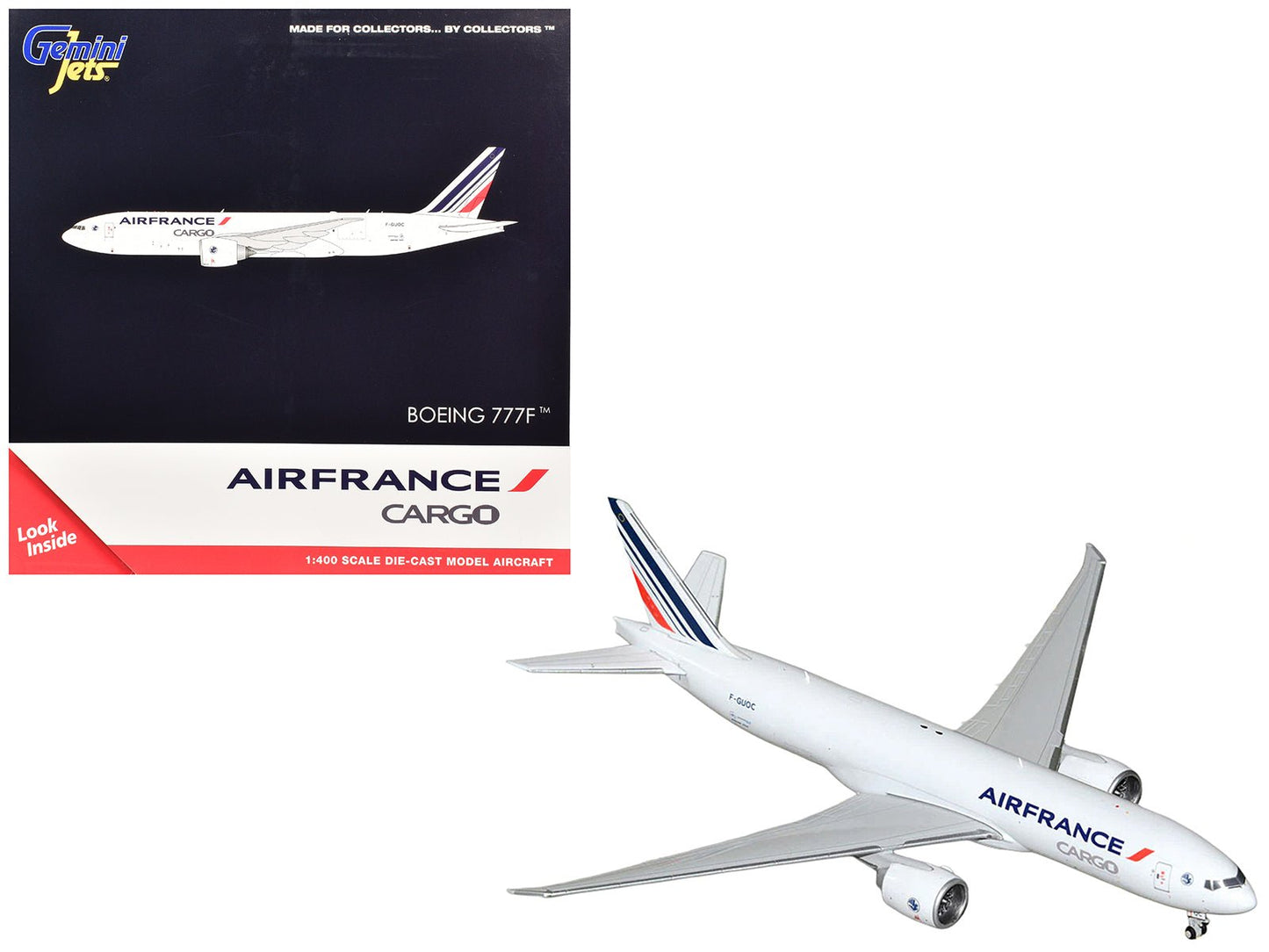 Boeing 777F Commercial Aircraft "Air France Cargo" (F-GUOC) White with Red and Blue Striped Tail 1/400 Diecast Model Airplane by GeminiJets free shipping USA