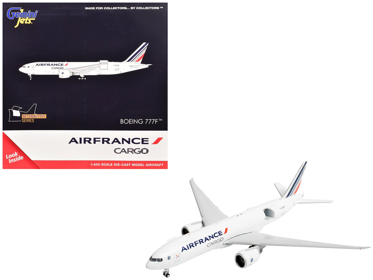 Boeing 777F Commercial Aircraft "Air France Cargo" (F-GUOC) White with Red and Blue Striped Tail "Interactive Series" 1/400 Diecast Model Airplane by GeminiJets free shipping USA