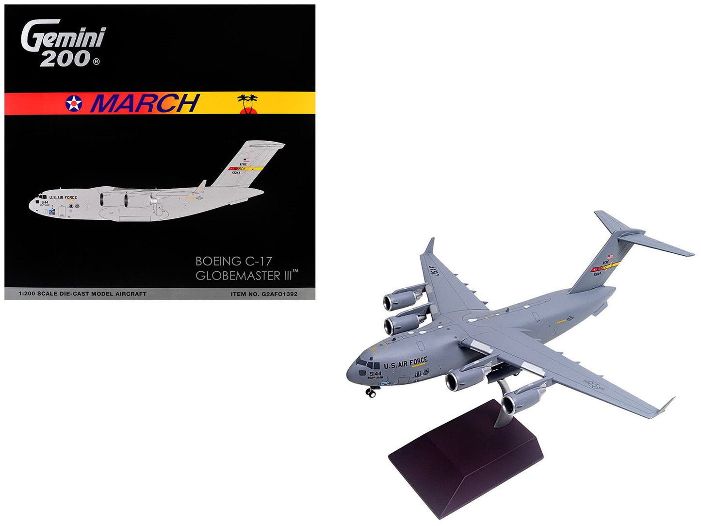 Boeing C-17 Globemaster III Transport Aircraft "March Air Reserve Base" United States Air Force "Gemini 200" Series 1/200 Diecast Model Airplane by GeminiJets free shipping USA