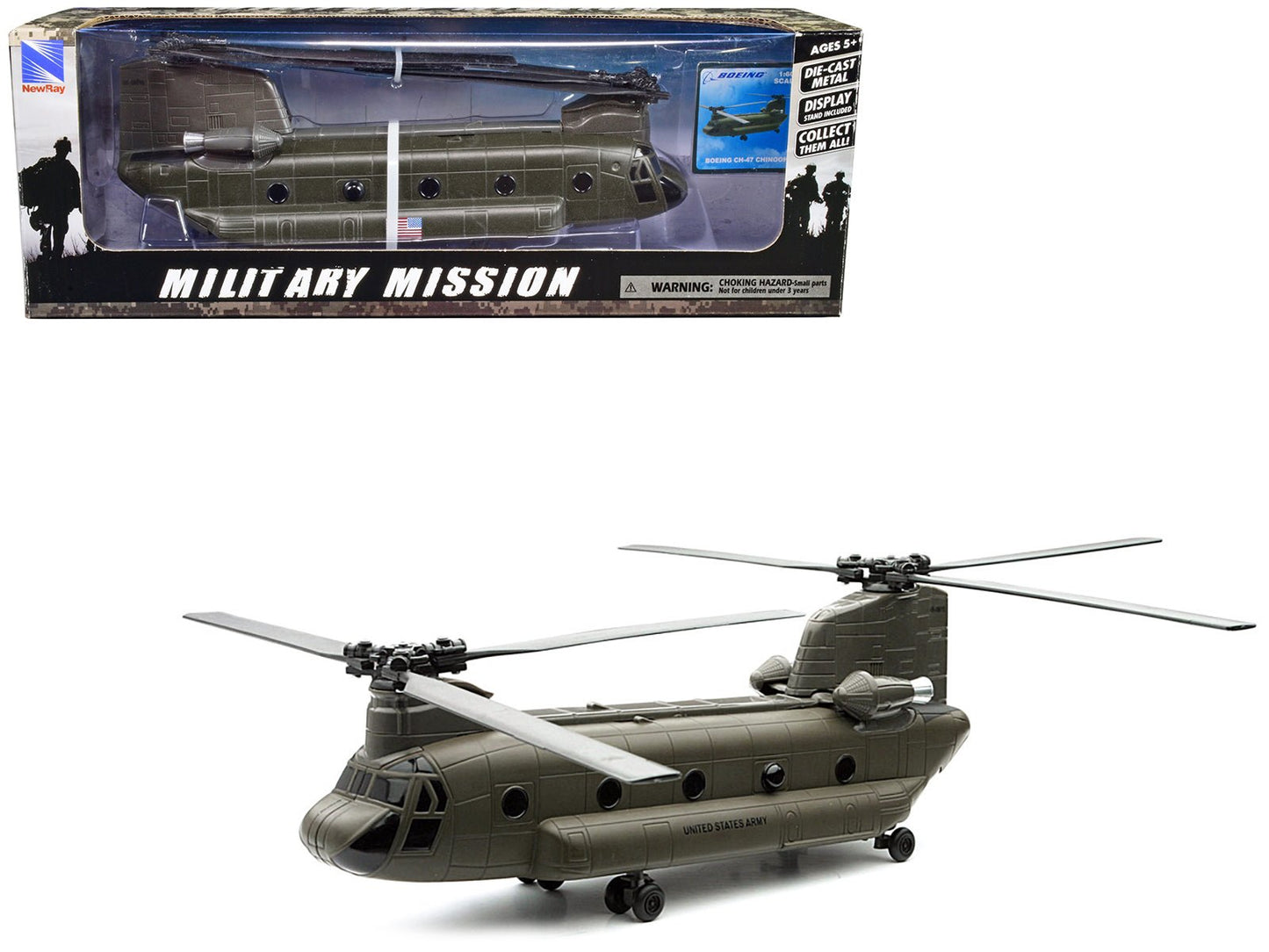 Boeing CH-47 Chinook Aircraft "United States Army" Olive Drab "Military Mission" Series 1/60 Diecast Model by New Ray free shipping USA