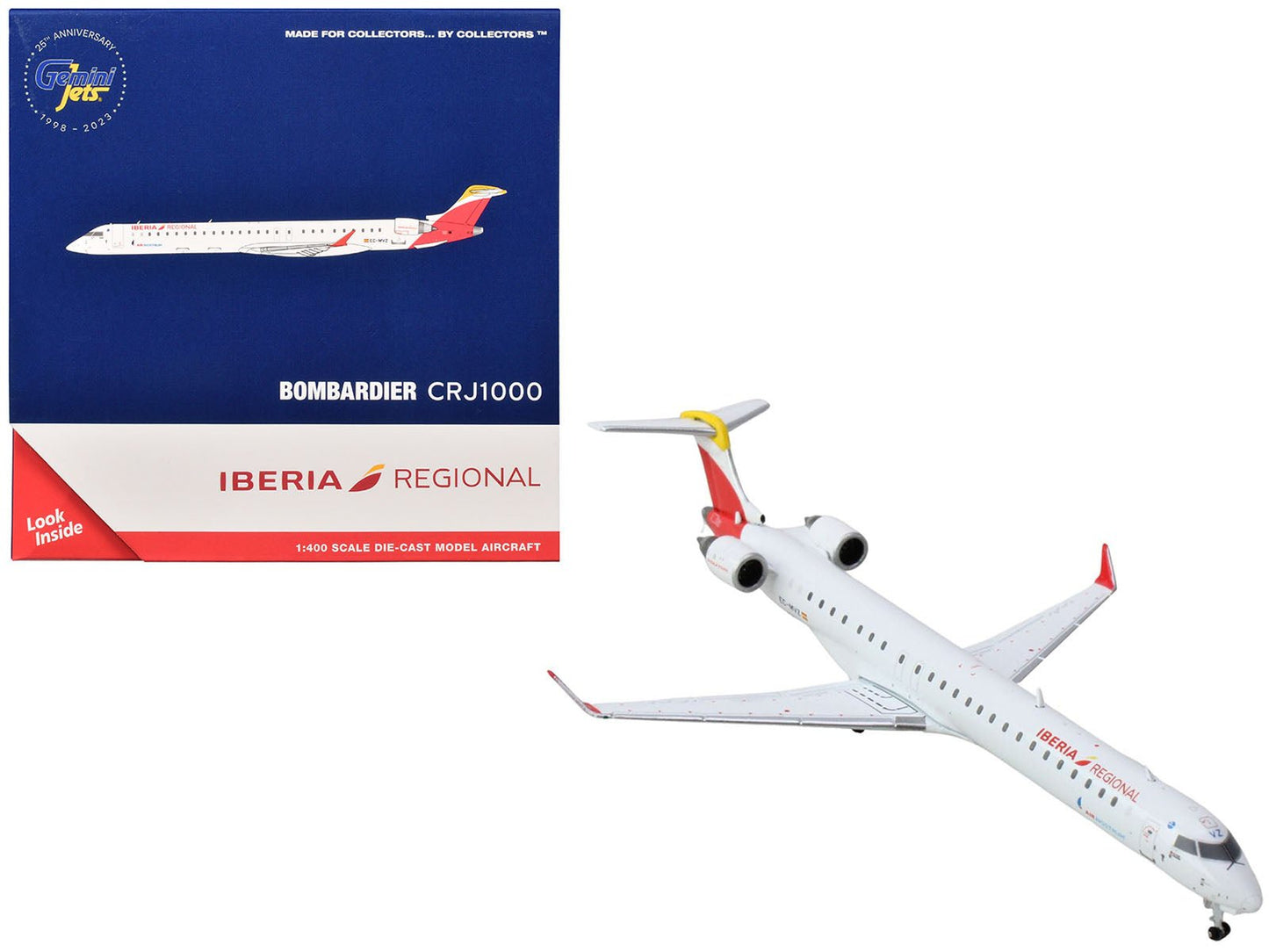 Bombardier CRJ1000 Commercial Aircraft "Iberia Regional" (EC-MVZ) White with Red Tail 1/400 Diecast Model Airplane by GeminiJets free shipping USA