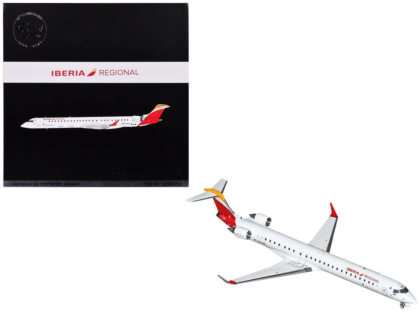 Bombardier CRJ1000 Commercial Aircraft "Iberia Regional" (EC-MVZ) White with Red Tail "Gemini 200" Series 1/200 Diecast Model Airplane by GeminiJets free shipping USA