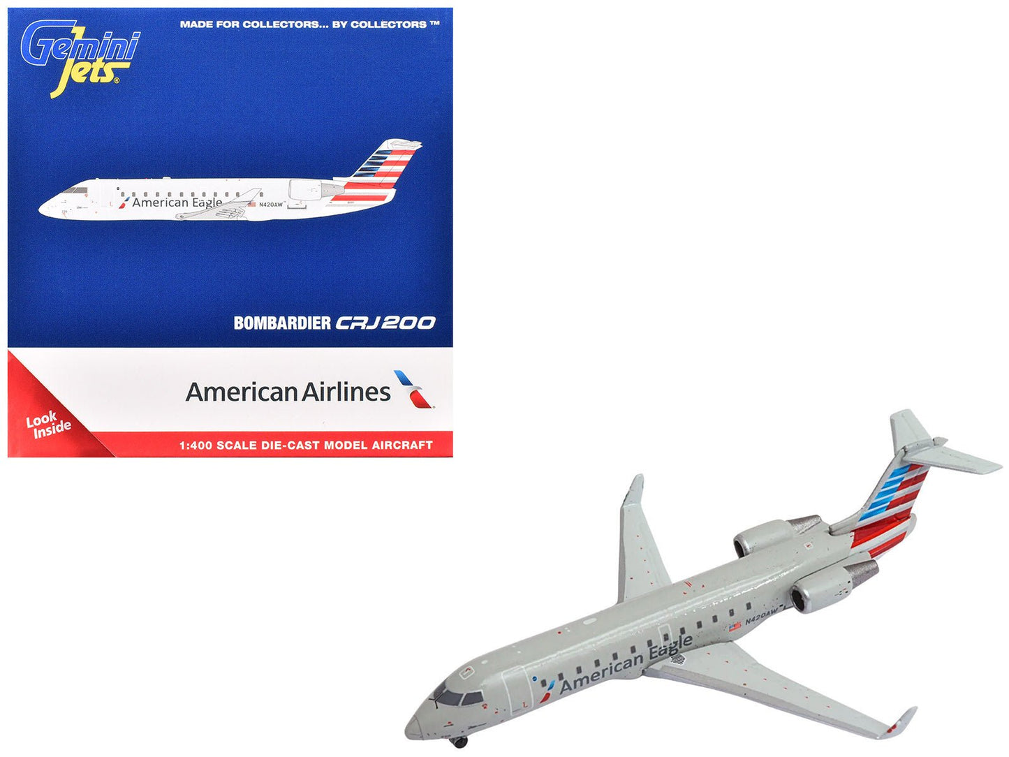 Bombardier CRJ200 Commercial Aircraft "American Eagle - Air Wisconsin" (N420AW) Gray with Red and Blue Tail 1/400 Diecast Model Airplane by GeminiJets free shipping USA