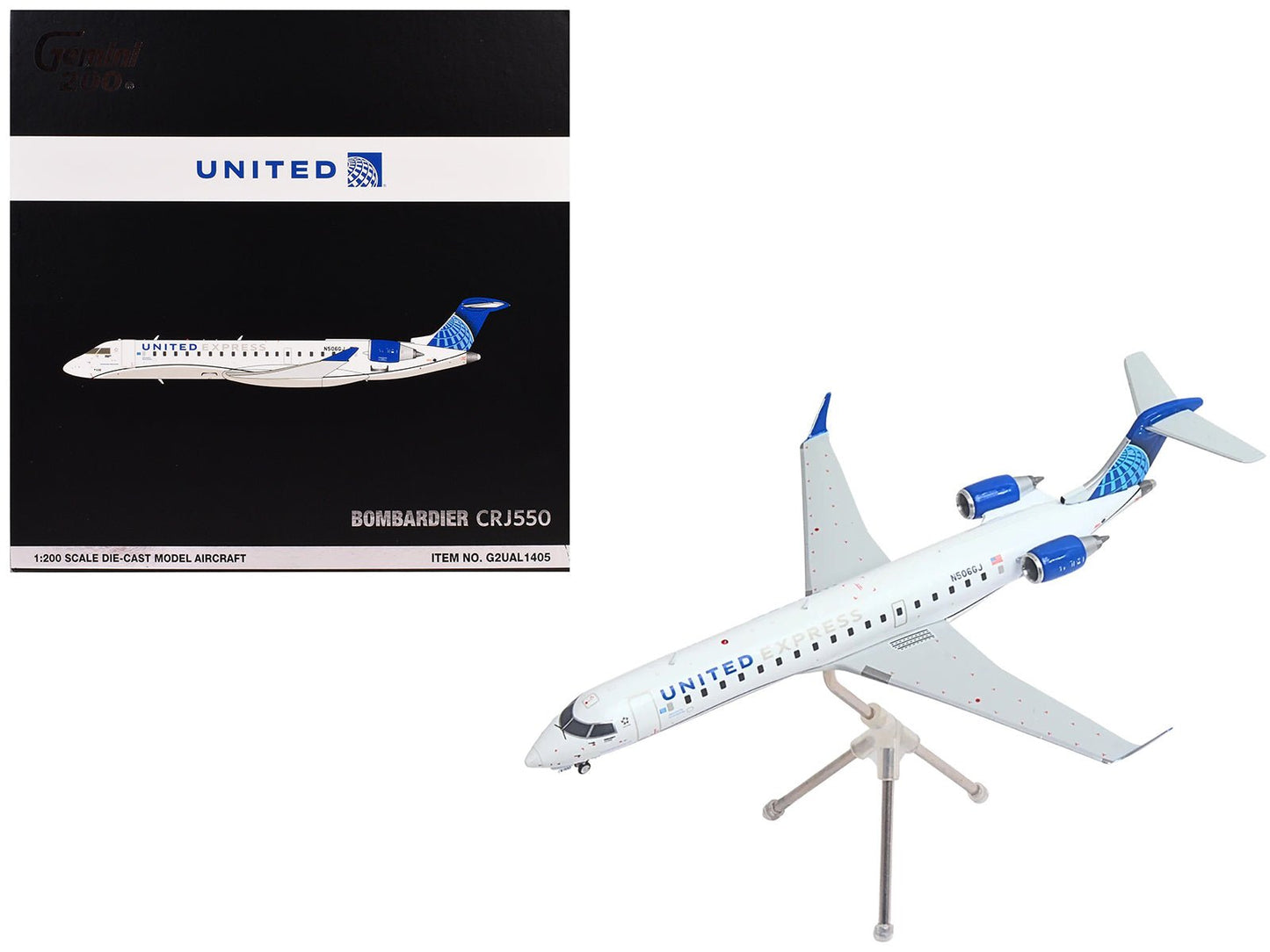 Bombardier CRJ550 Commercial Aircraft "United Express" (N506GJ) White with Blue Tail "Gemini 200" Series 1/200 Diecast Model Airplane by GeminiJets free shipping USA