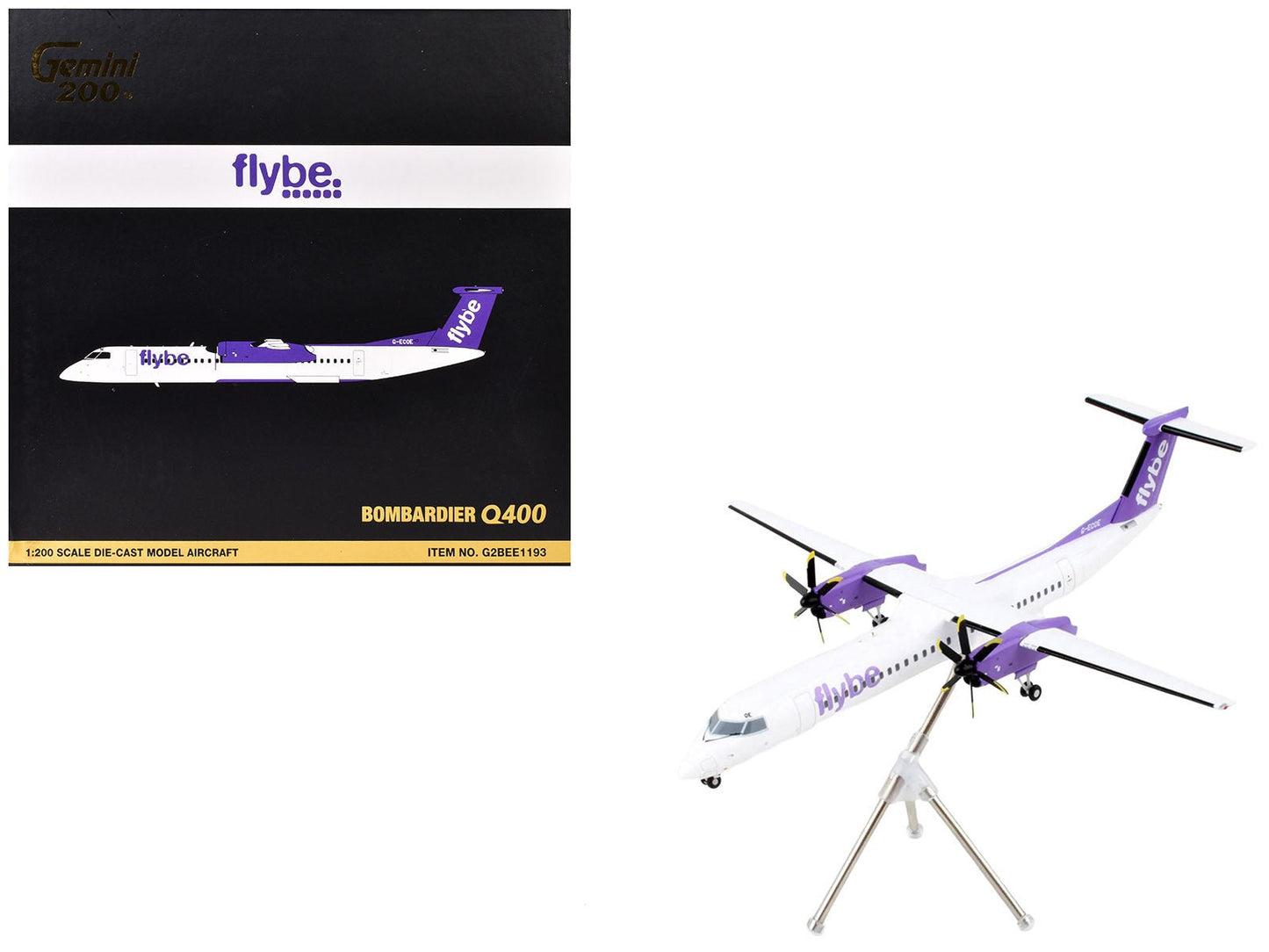 Bombardier Q400 Commercial Aircraft "Flybe" (G-ECOE) White with Purple Tail "Gemini 200" Series 1/200 Diecast Model Airplane by GeminiJets free shipping USA