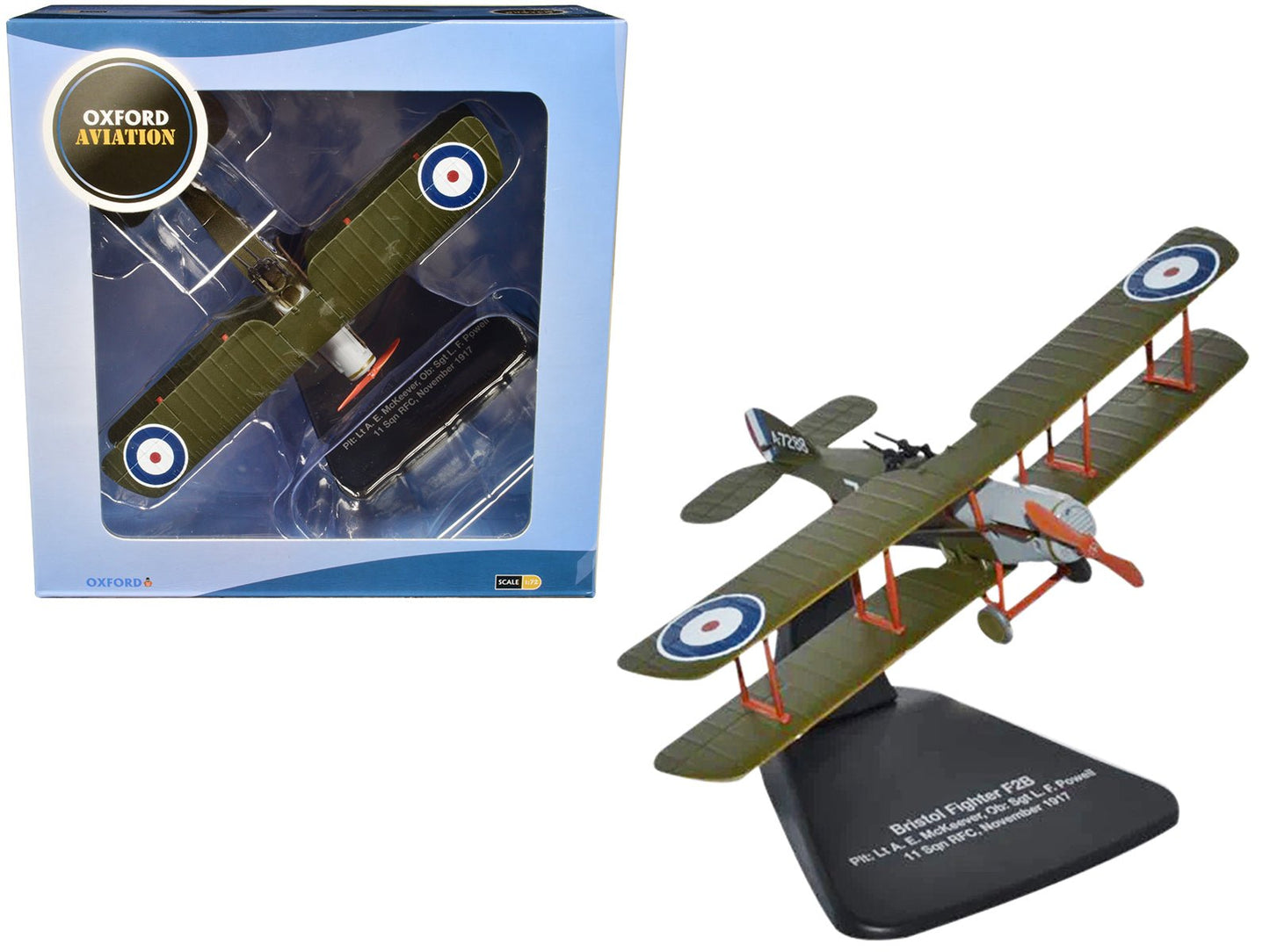 Bristol F2B Fighter Plane "Plt: Lt A.E. McKeever Ob: Sgt L.F. Powell" 11 Squadron RFC (November 1917) "Oxford Aviation" Series 1/72 Diecast Model Airplane by Oxford Diecast free shipping USA