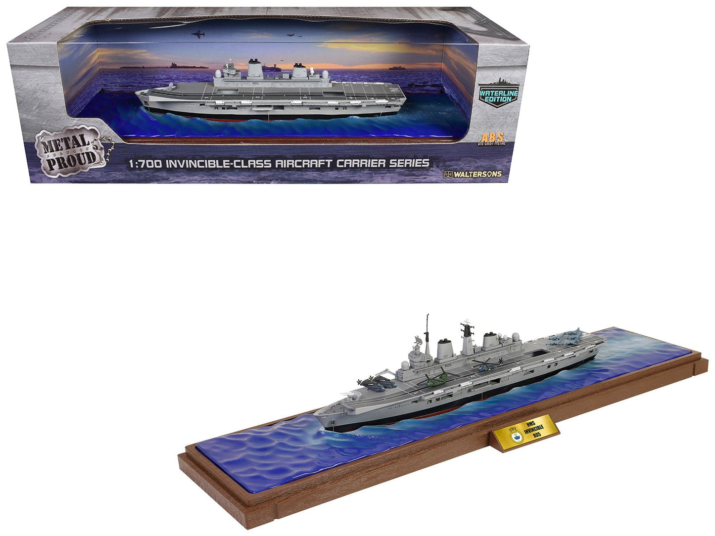 British HMS Invincible (R05) Aircraft Carrier Waterline Edition "Falklands War" (1982) British Royal Navy "Battleship" Series 1/700 Diecast Model by Metal Proud free shipping USA