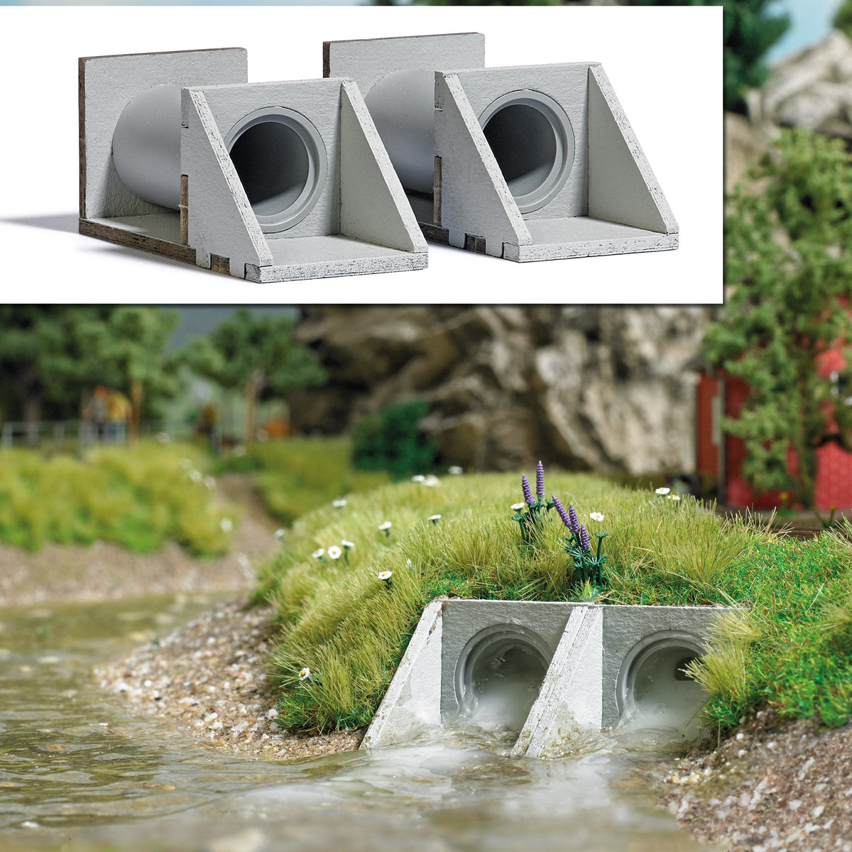 Busch 7891 HO Scale Concrete Pipe Culvert Kit, Pkg(2)