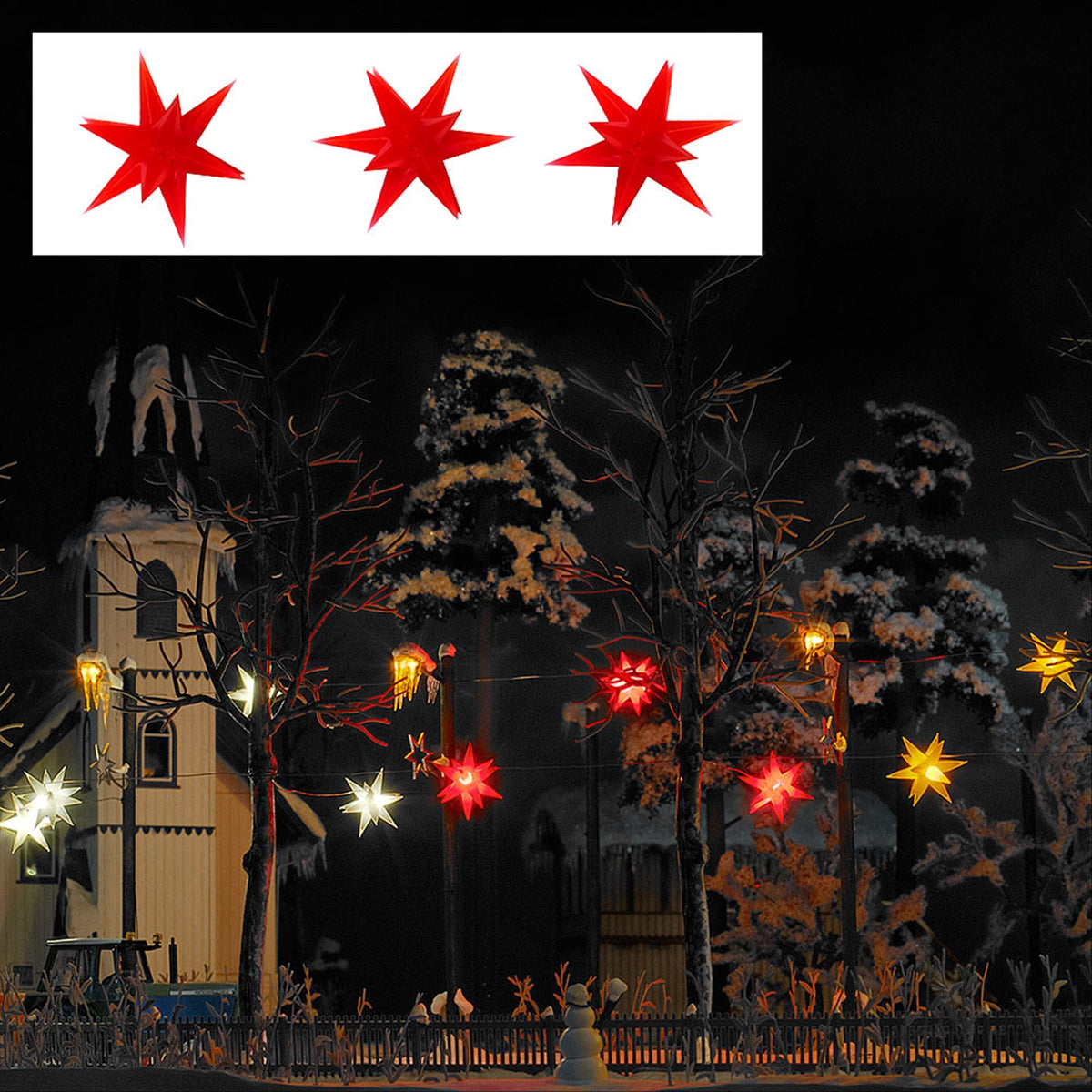 Busch 5416 HO Scale Illuminated Star, Red 3-Pack