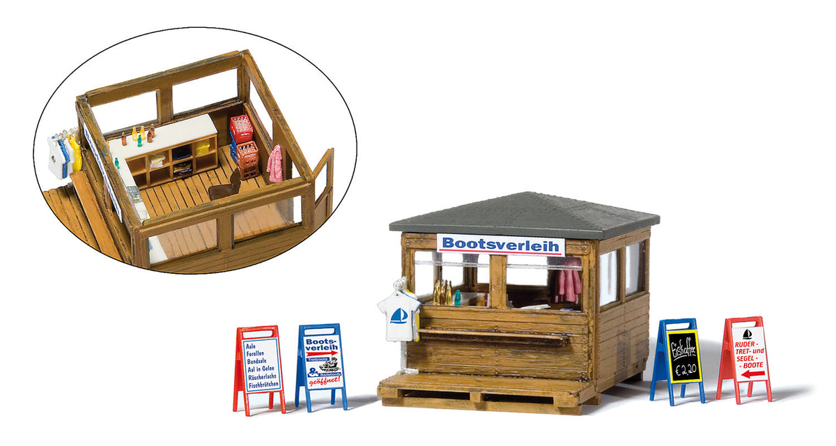 Preiser 17314 HO Scale Boat Rental Kiosk Detail Set Kit