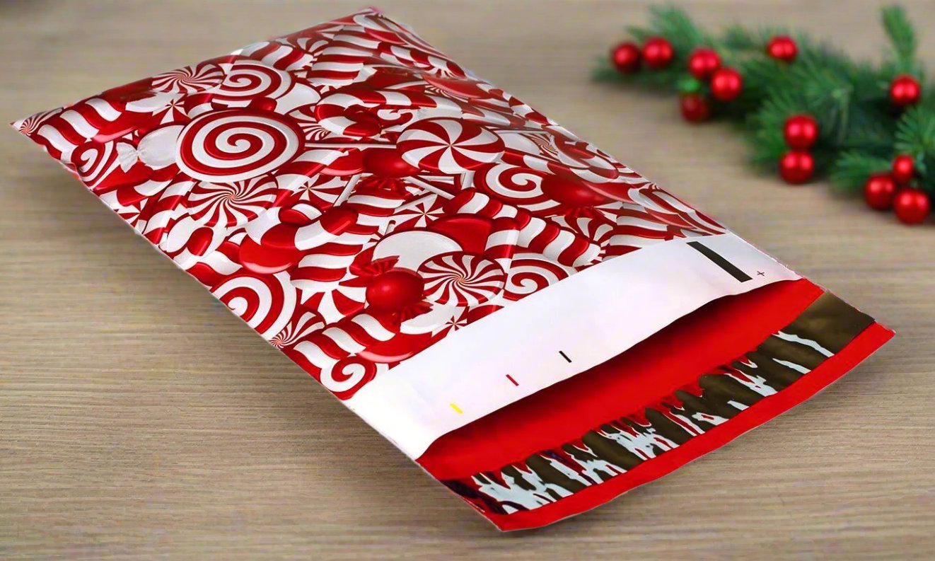 Candy Cane Christmas Poly Mailers Size 6x9 Shipping Bags