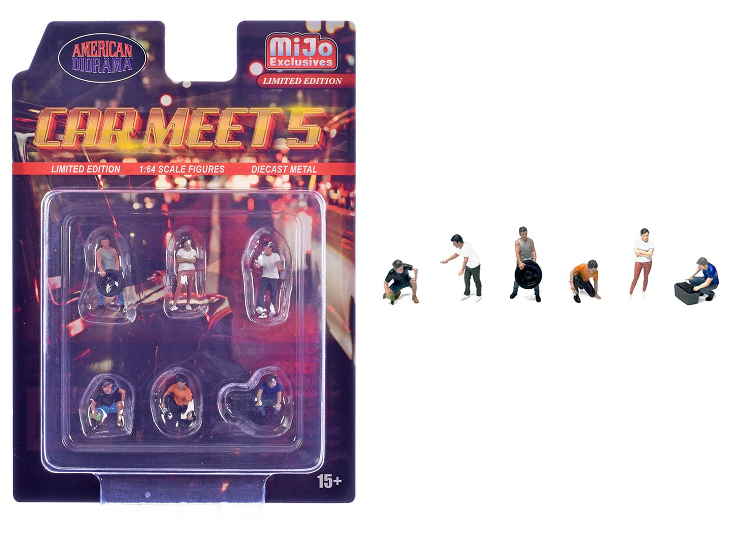 "Car Meet 5" 6 piece Diecast Figure Set Limited Edition for 1/64 Scale Models by American Diorama free shipping USA