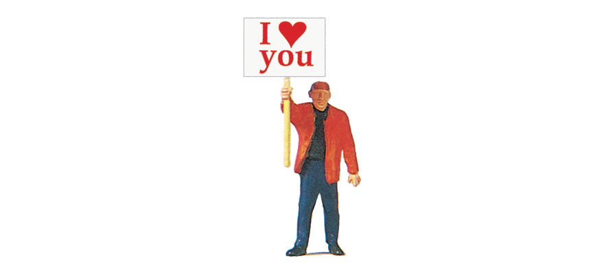 Preiser 29039 HO Scale Man w/'I Love You' Signboard Figure