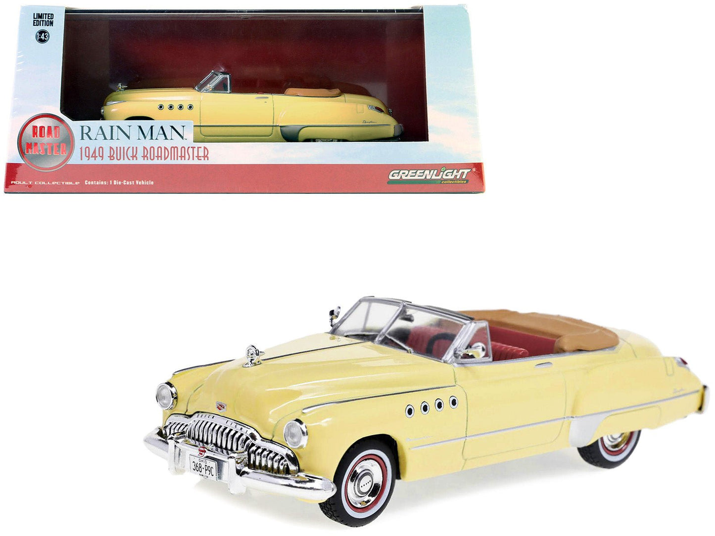 Charlie Babbitt's 1949 Buick Roadmaster Convertible Cream with Red Interior "Rain Man" (1988) Movie 1/43 Diecast Model Car by Greenlight free shipping USA