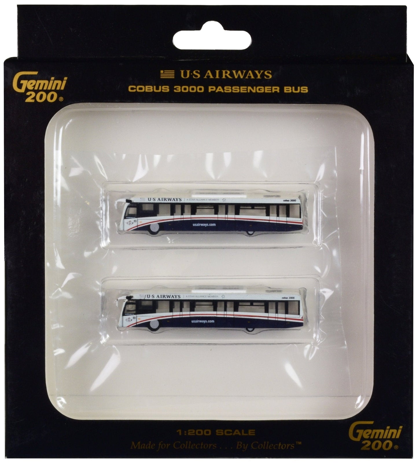 Cobus 3000 Passenger Bus White and Blue "US Airways Shuttle Bus" 2 Piece Set "Gemini 200" Series Diecast Models by GeminiJets free shipping USA