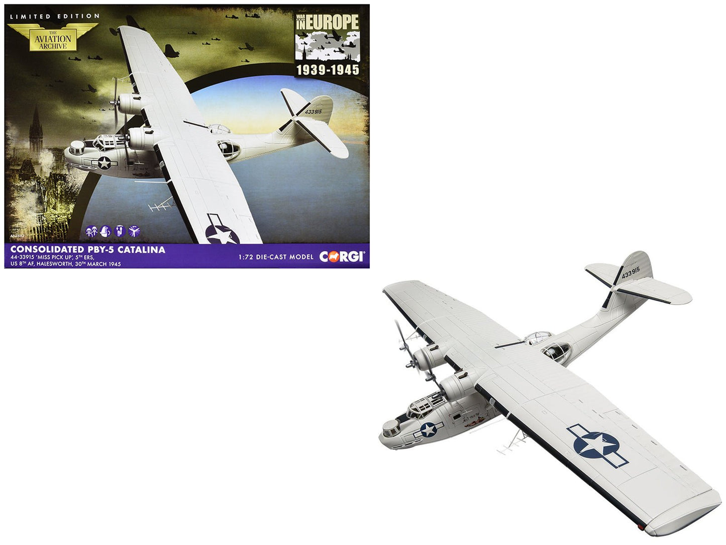 Consolidated PBY-5 Catalina Patrol Aircraft "Miss Pick Up 5th ERS 8th AF Halesworth" (1945) United States Army Air Forces "The Aviation Archive" Series 1/72 Diecast Model by Corgi free shipping USA