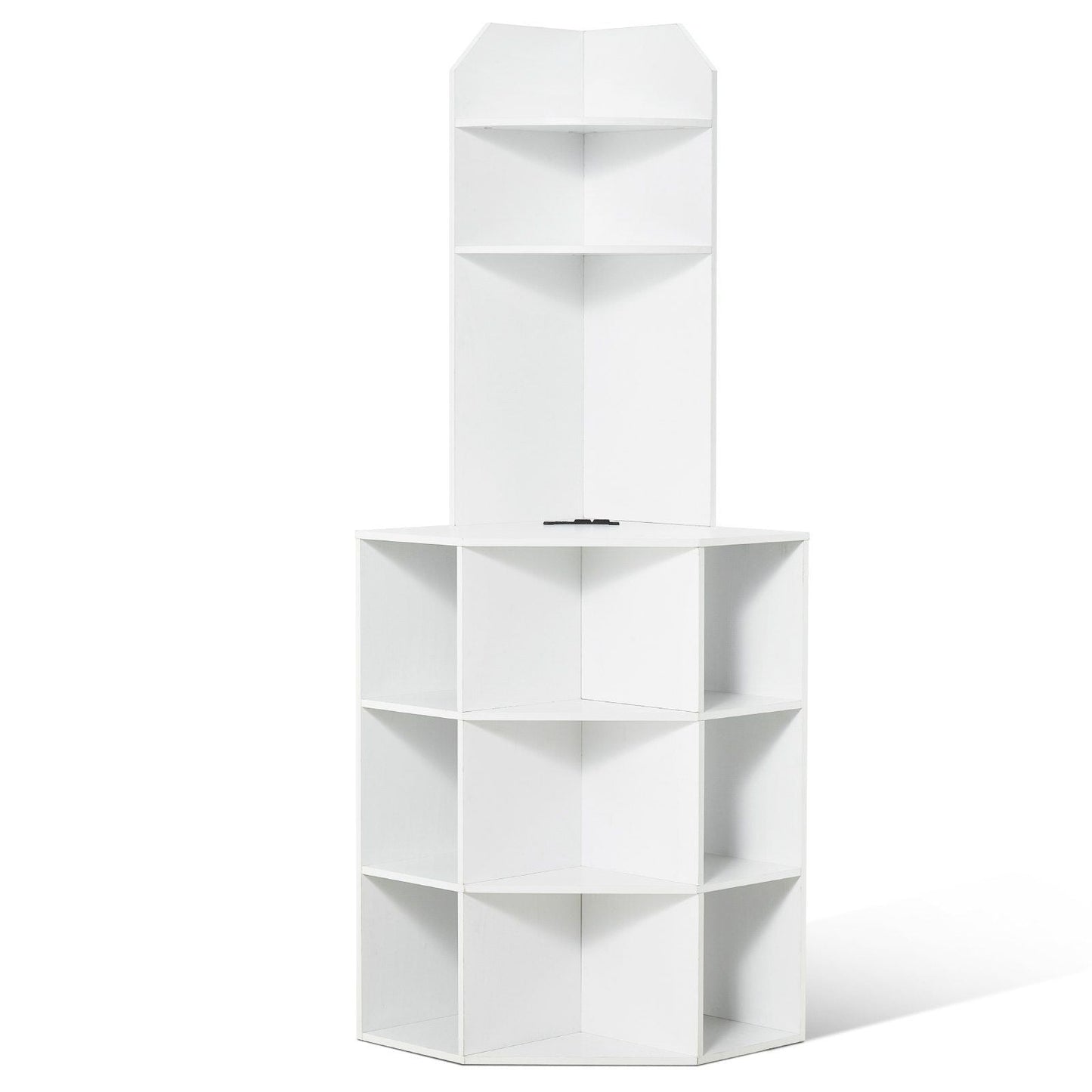 64" Corner Storage Cabinet with Charging Station Adjustable Shelves White