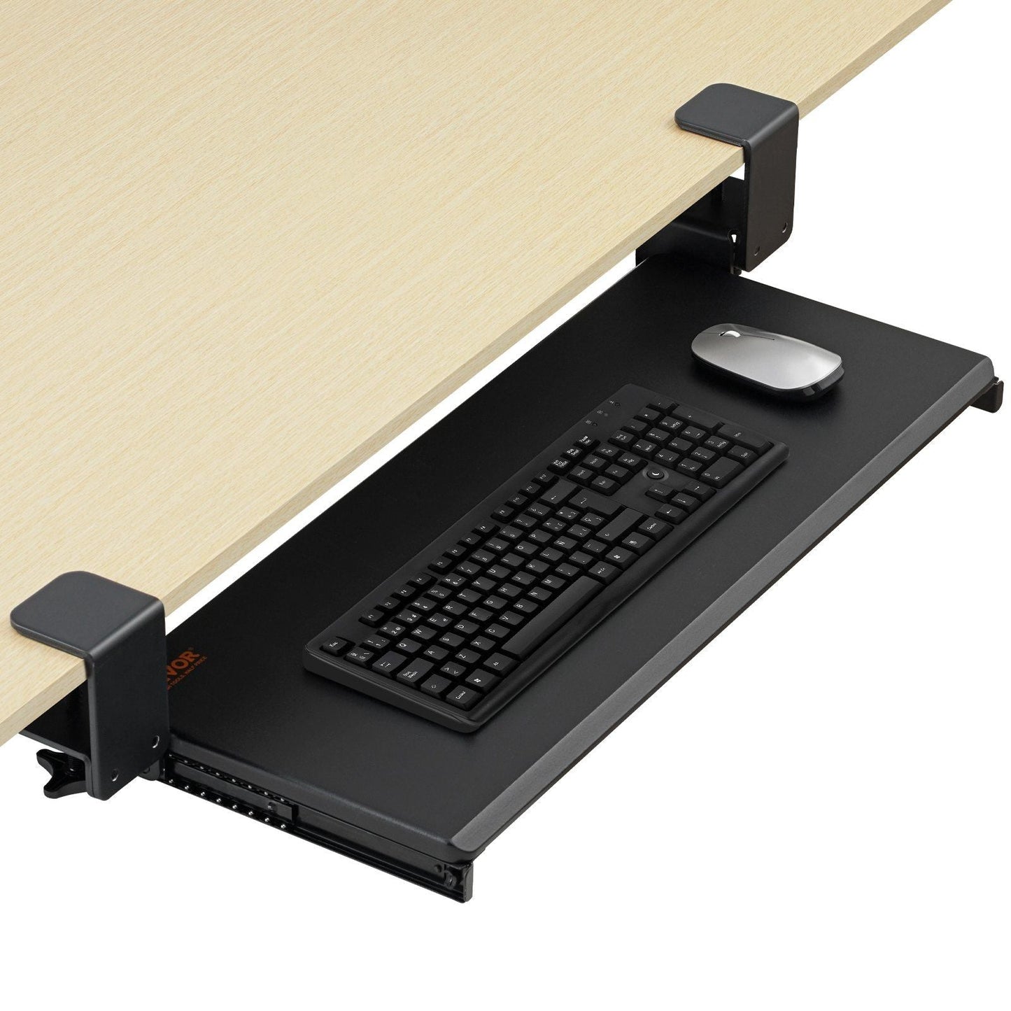Keyboard Tray Under Desk, Pull out Keyboard/Mouse Tray Under Desk with Sturdy No-drill C Clamp Mount, Large 26.8 x 11 inch Slide-out Computer Drawer for Typing in Home, Office Work