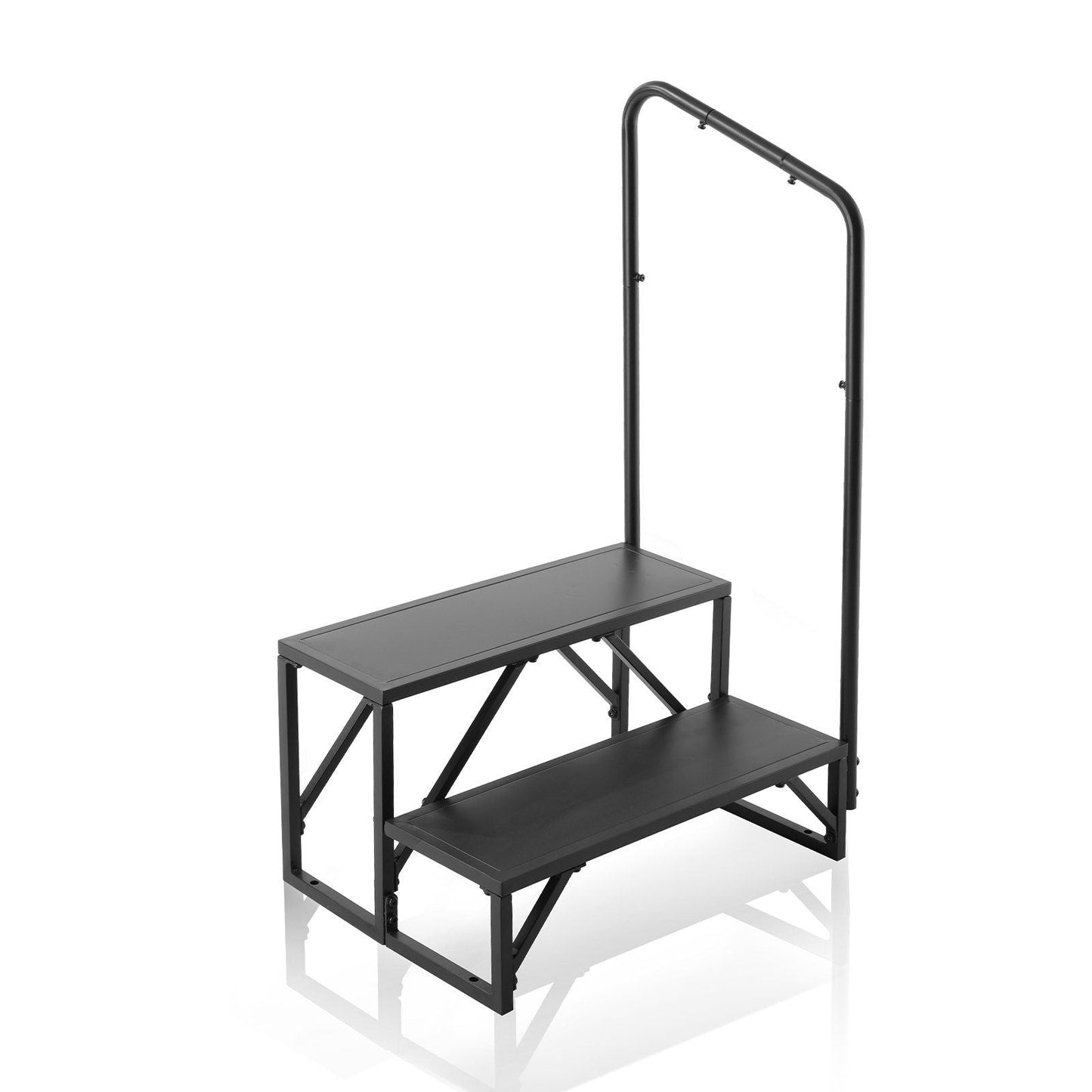 RV Steps, 2-Step RV Stairs, 440 LBS Load Capacity, Thickened Carbon Steel, With Handrail, Non-Slip Steps for Safe Entry and Exit, Suit for RV, Trailer, Camper Steps