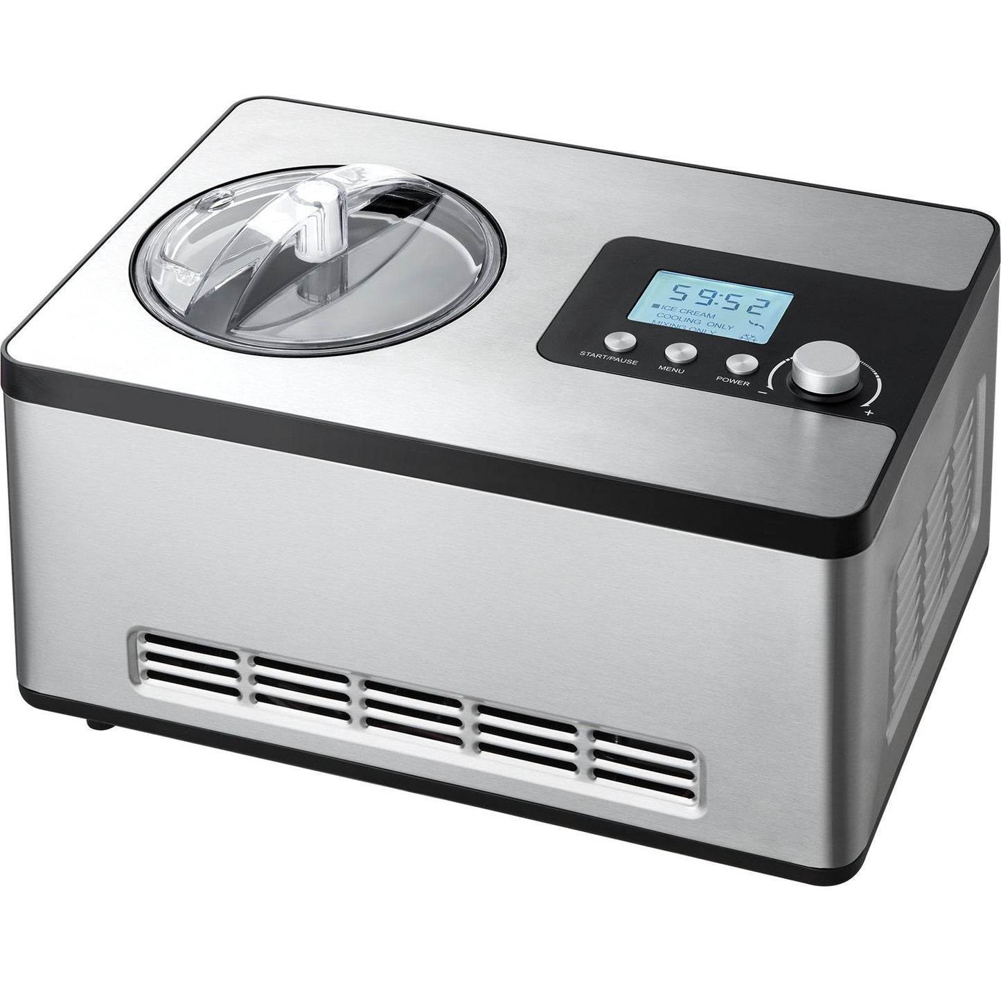 Automatic Ice Cream Maker with Built-in Compressor, 2 Quart No Pre-freezing Fruit Yogurt Machine, Stainless Steel Electric Sorbet Maker, 3 Modes Gelato Maker with LCD Display & Timer, Silver