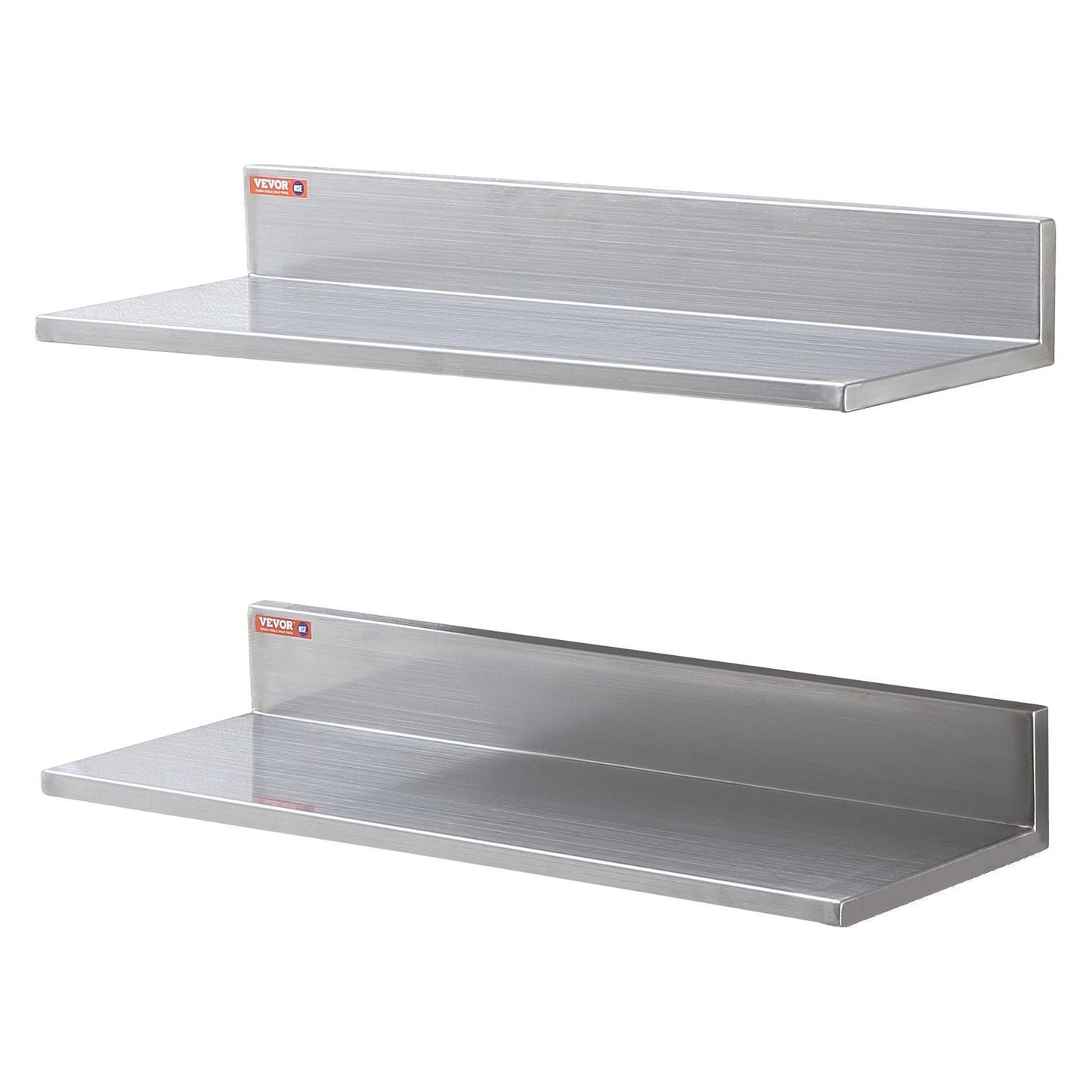 8.6" x 24" Stainless Steel Shelf, Wall Mounted Floating Shelving with Backsplash, 44 lbs Load Capacity Commercial Shelves, Heavy Duty Storage Rack for Restaurant, Bar, Home, and Hotel (2 Packs)