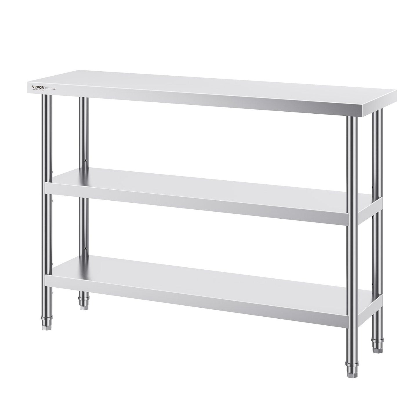 Stainless Steel Food Prep Table, 14 x 48 x 34 Inch Commercial Kitchen Worktable, with 2 Adjustable Undershelf, Heavy Duty Prep Table Metal Work Table for BBQ, Kitchen, Home, and Garage