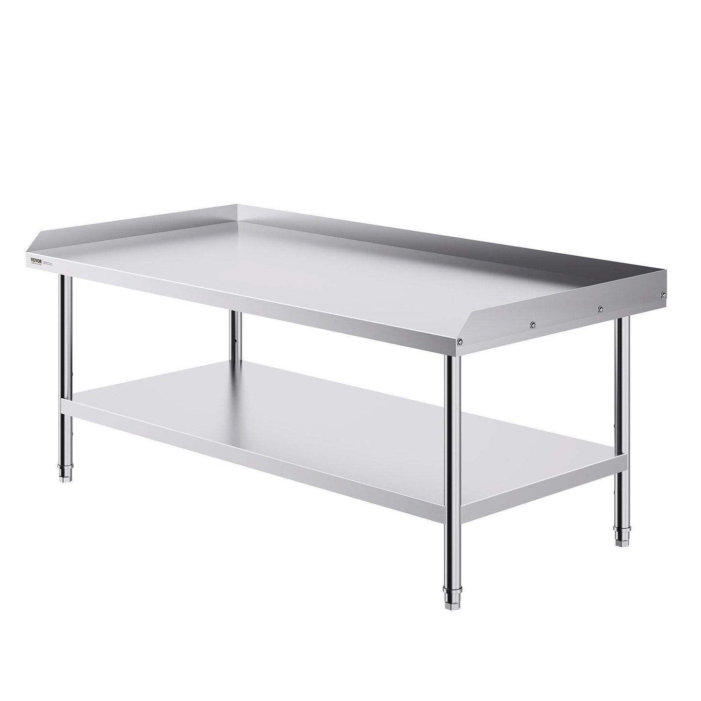 Stainless Steel Work Table, 30 x 60 x 26 Inch Commercial Food Prep Worktable, 3-Sided Backsplash Heavy Duty Prep Worktable, Metal Work Table with Adjustable Height for Restaurant Home Hotel