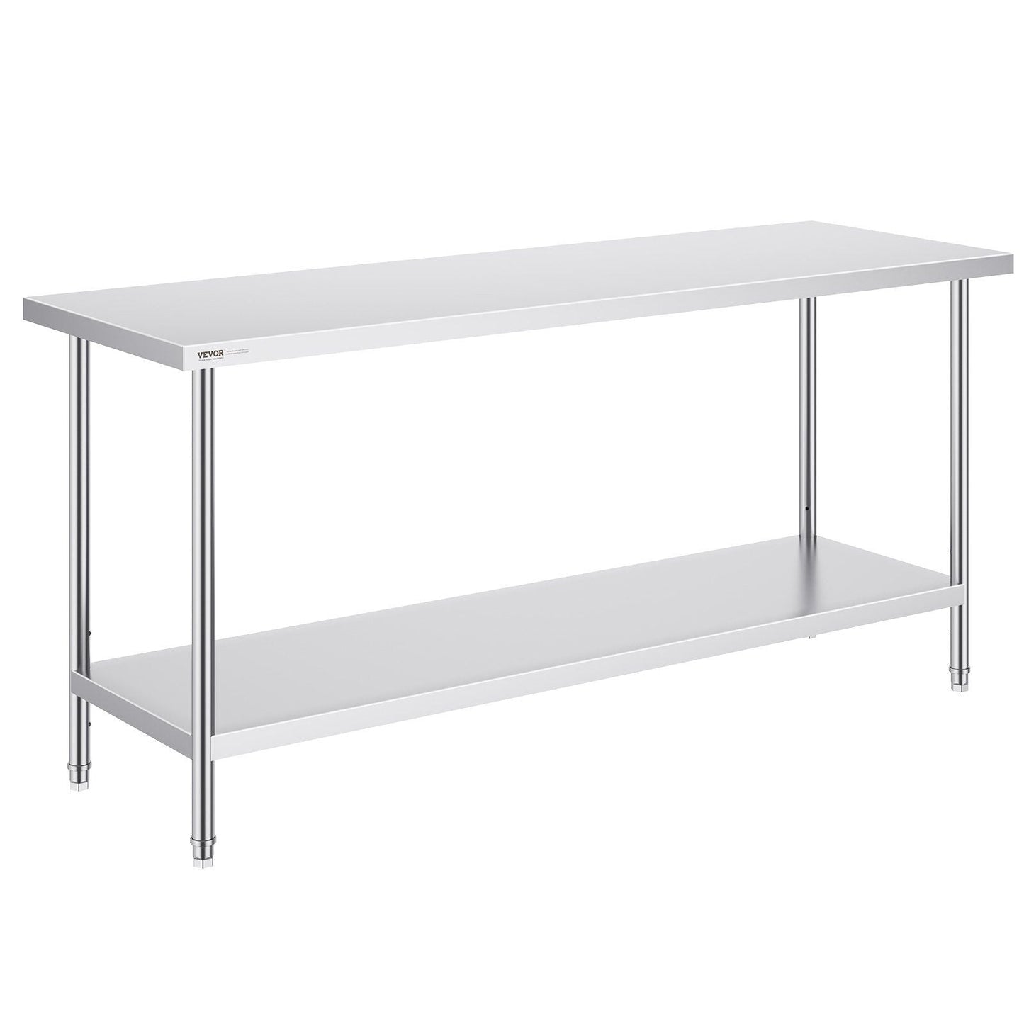 Stainless Steel Prep Table, 24 x 72 x 34 Inch, Heavy Duty Metal Worktable with 3 Adjustable Height Levels, Commercial Workstation for Kitchen Garage Restaurant Backyard